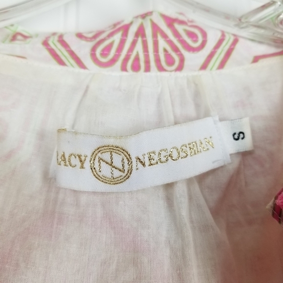 Tracy Negoshian Ruffle Dress Sleeveless Geometric Pink Mini Coquette Preppy Soft - Picture 6 of 10